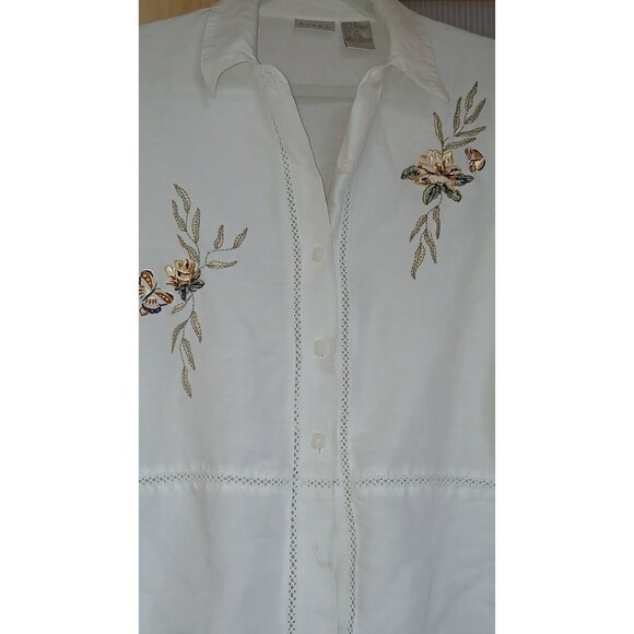 Vtg Koret Women's White Top Sz 16 XL Embroidery Ramie Button-Down Chic Travel - Picture 3 of 9